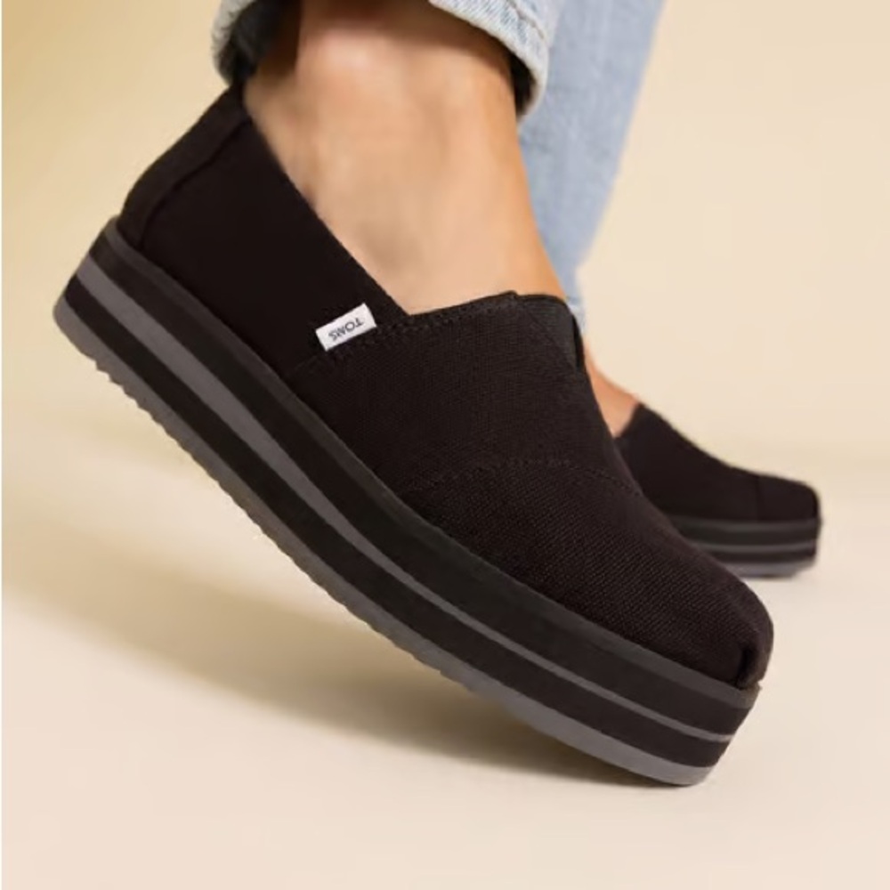 TOMS Women's Black Slip-On Platform Loafers